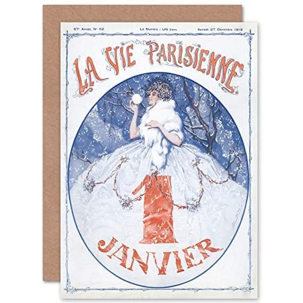 Artery8 La Vie Parisienne January Vintage Magazine Cover Sealed Greeting Card Plus Envelope Blank inside
