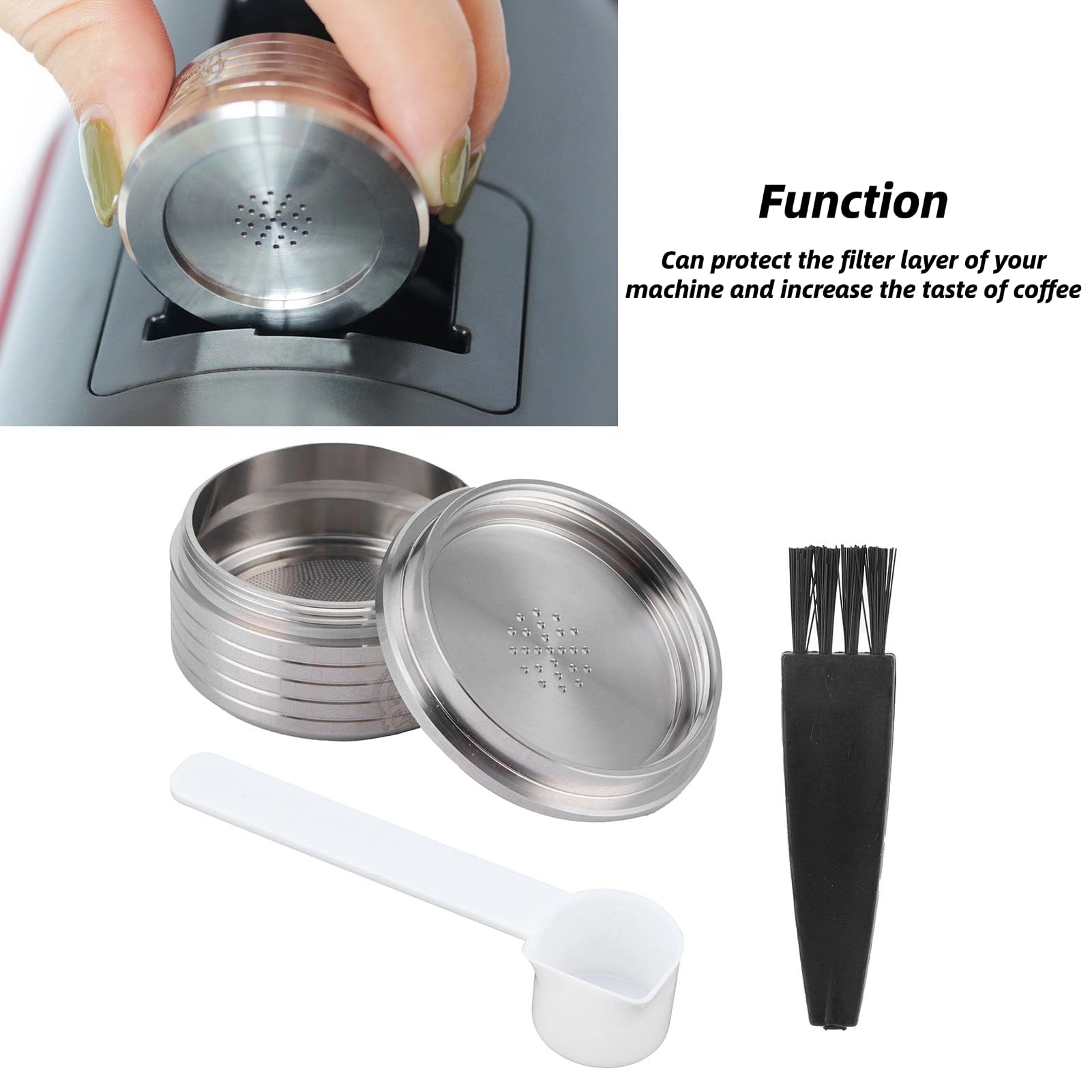 Cápsula de café reutilizable, cápsulas de café recargables de acero inoxidable, con cepillo de cuchara para cafetera DELTA Q NDIQ7323