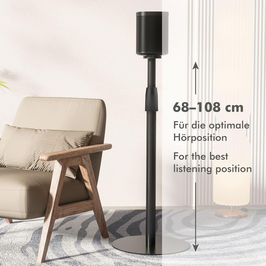 LogiLink BP0208 - Supporto per altoparlanti Sonos ERA 100 & 300, altezza: 682-1068 mm, max. 5 kg, colore: Nero
