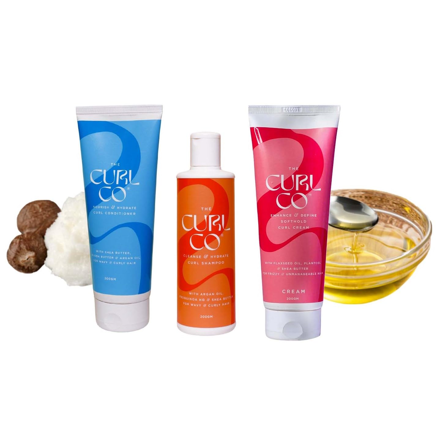 Shampoo + Conditioner +Curl Cream Combo | Everyday Cleansing, Hydrating & Styling| No sulphates, silicones, parabens |Great for curly, wavy, dry, frizzy & damaged hair| 200 gm each