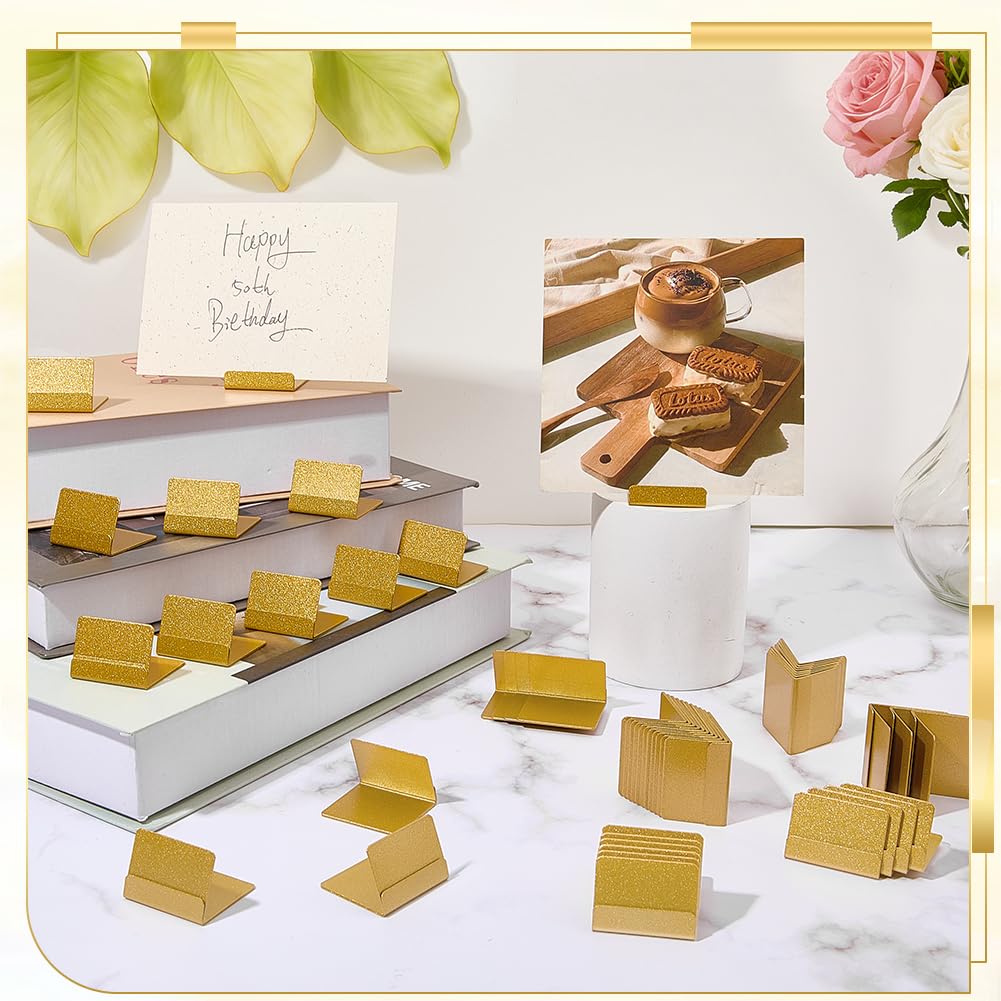 50 soportes dorados para números de mesa, soportes de metal para tarjetas de nombre, soportes para letreros de fotos para bodas, cumpleaños, eventos, aniversarios, fiestas, restaurantes