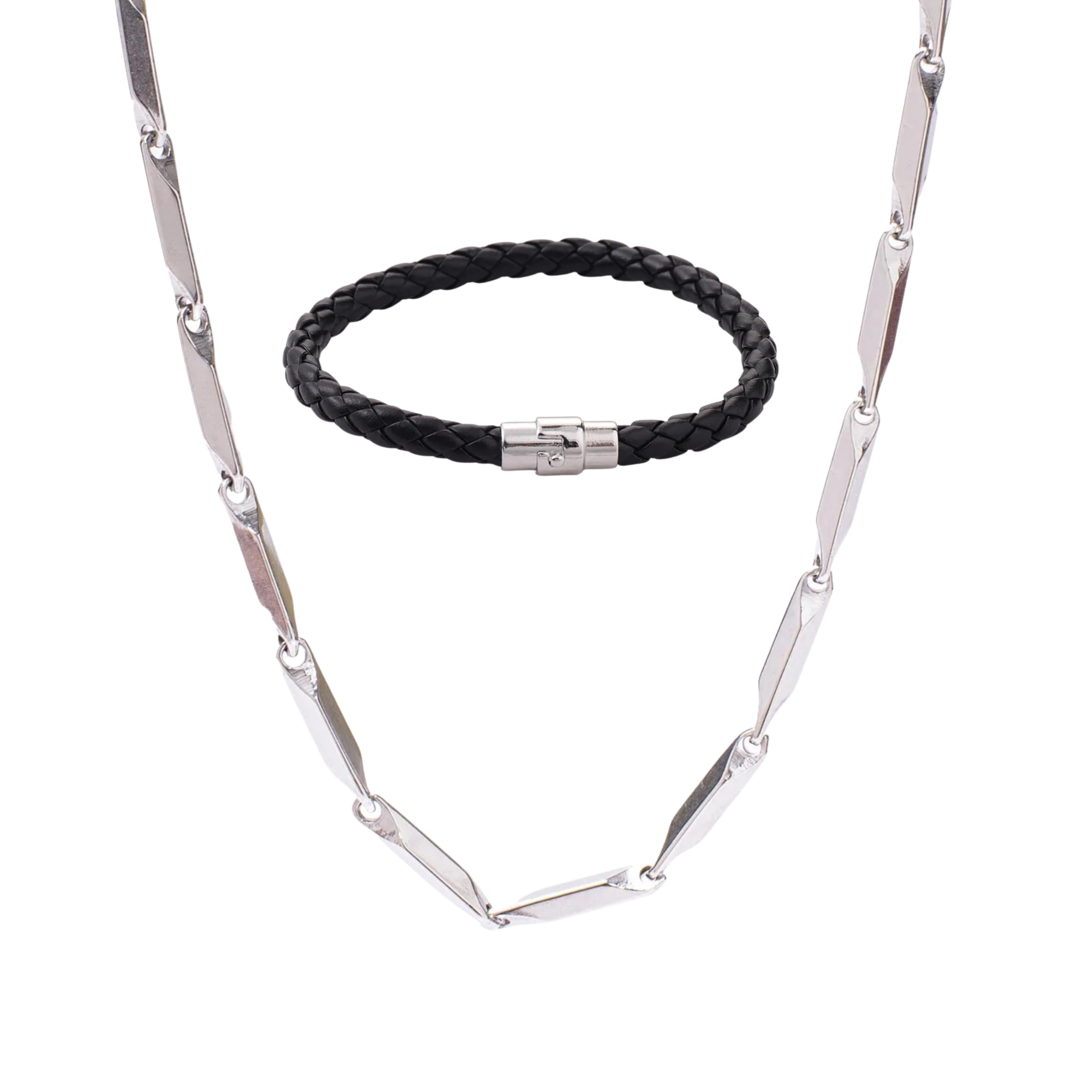 Set of Bracelet & Necklace for Men - Figaro & Black Cutting-edge - Pendant Jewellery Combo | Gift for Diwali, Christmas, Marriage, Birthday-image-1