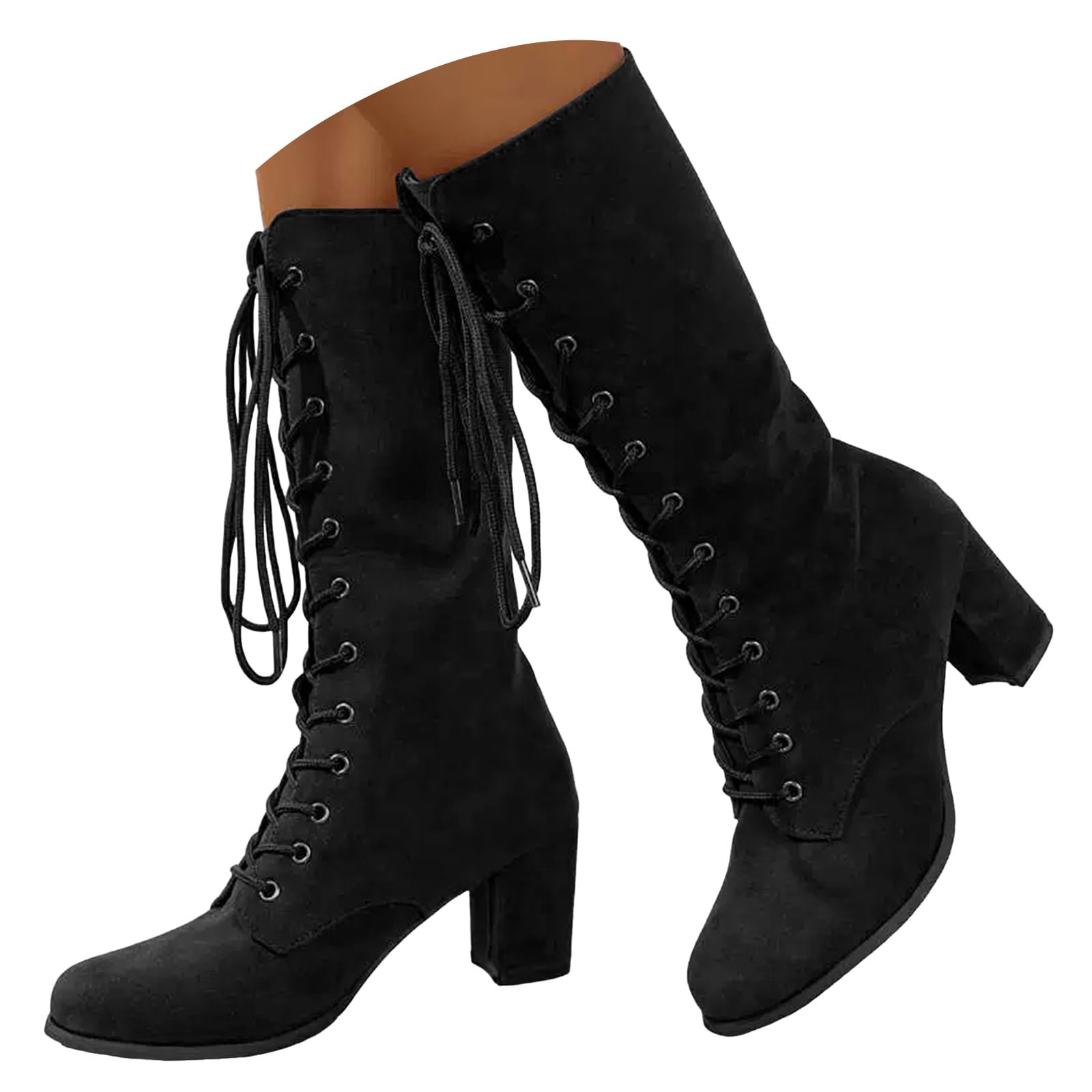 Victorian Boots for Women 70S Vintage Goth Boots Costume Mid Heel Lace Up Retro Boot Halloween Witch Mid
