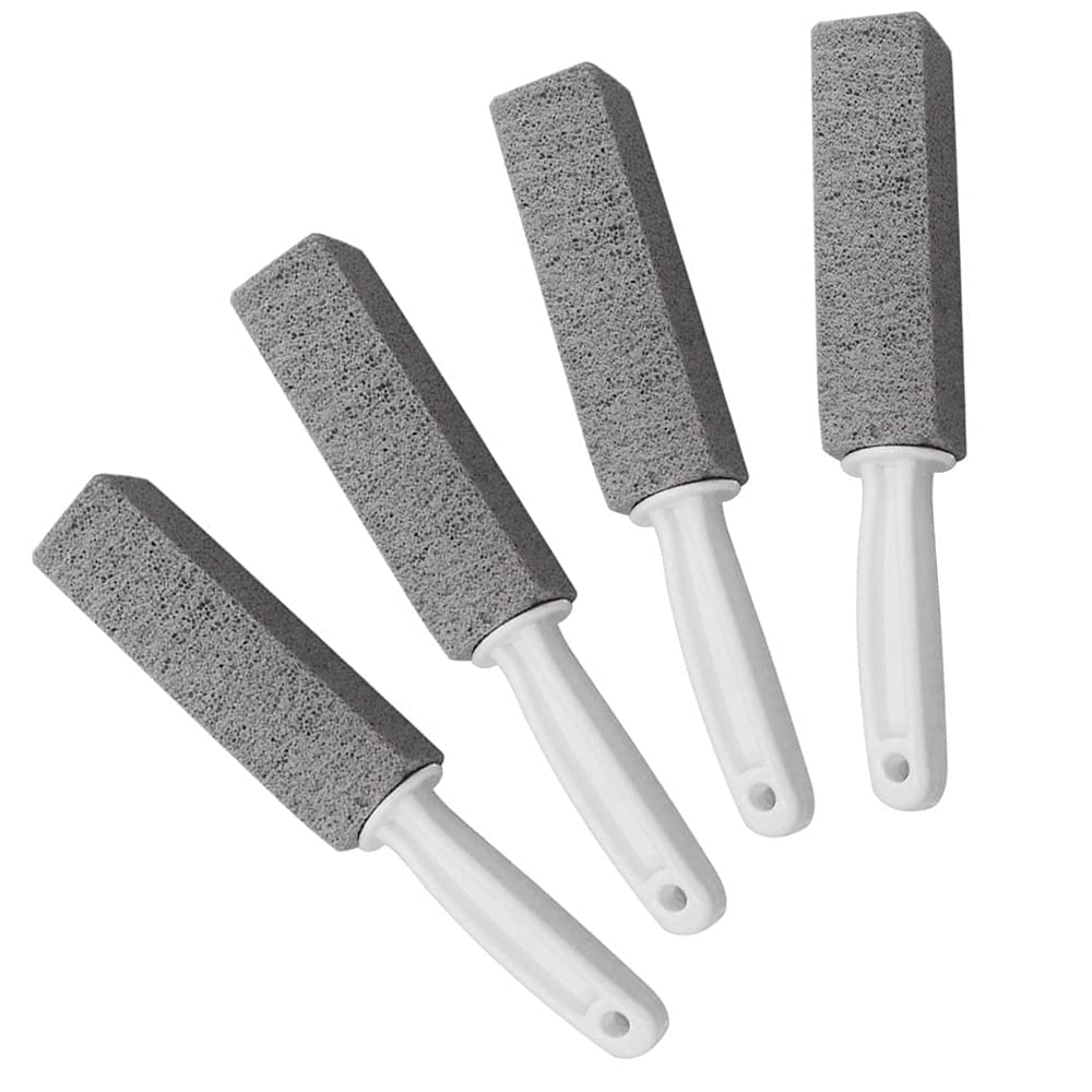 KASTWAVE Pumice Cleaning Stone with Handle, Toilet Bowl Ring Remover Cleaner Brush Stains and Hard Water Ring Remover Rust Grill Griddle Cleaner For Kitchen/Bath/Pool/Household Cleaning 4 Pack
