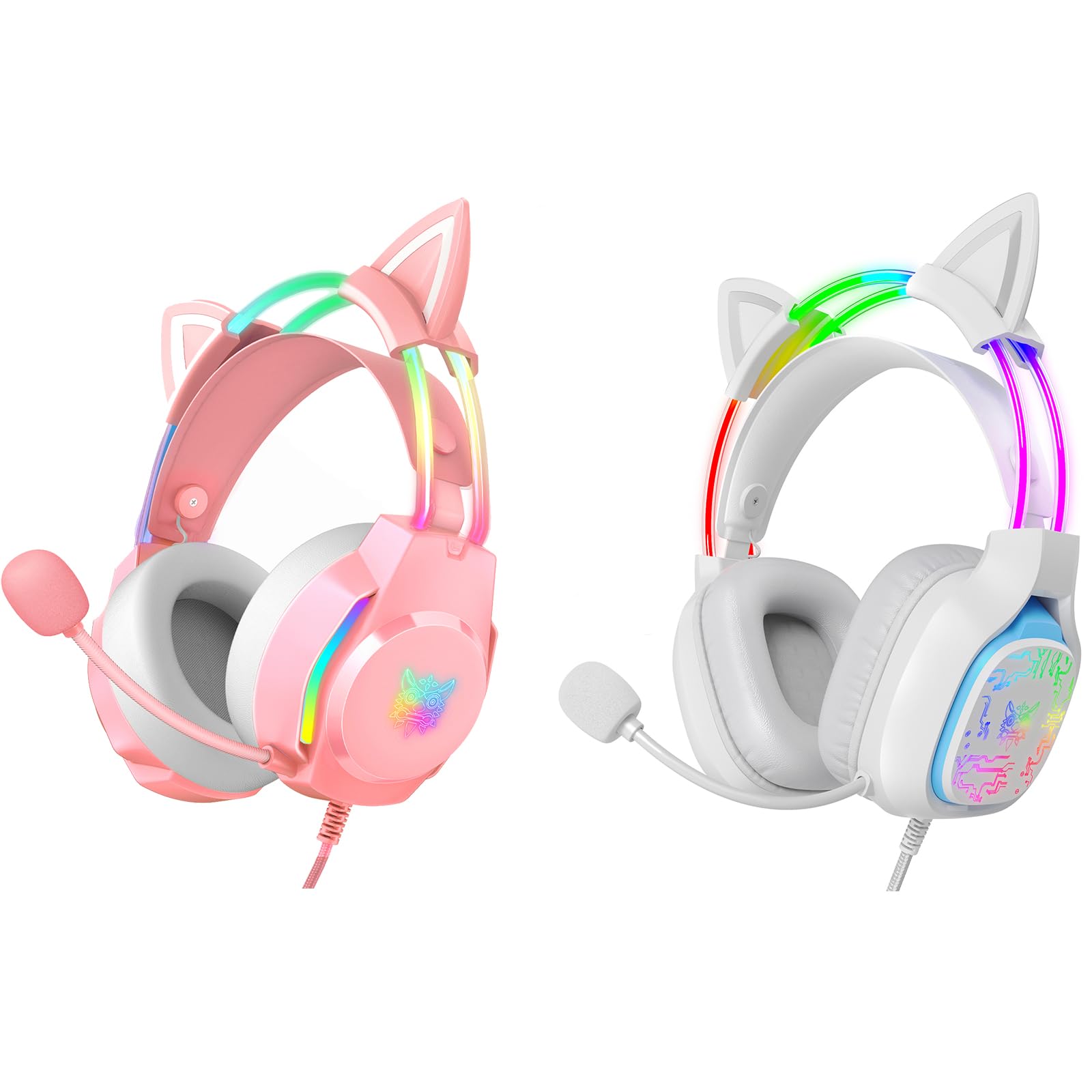 ONITOON Gaming Headsets with Cat Ears, Gradient RGB Light, Wired Lightweight Over- Ear Headphones for PC/PS4/PS5/XBOX/Switch, Surround Sound & Active Noise Cancelling Mic, Auto-Adjust Headband