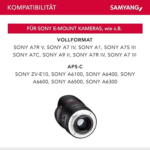 Samyang AF 35 mm F1.8 Sony FE Tiny But All Around – Plein format et objectif à focale fixe APS-C pour appareil photo Sony E-Mount Alpha A9 A7 A7c A6000 A5000 Nex - 7