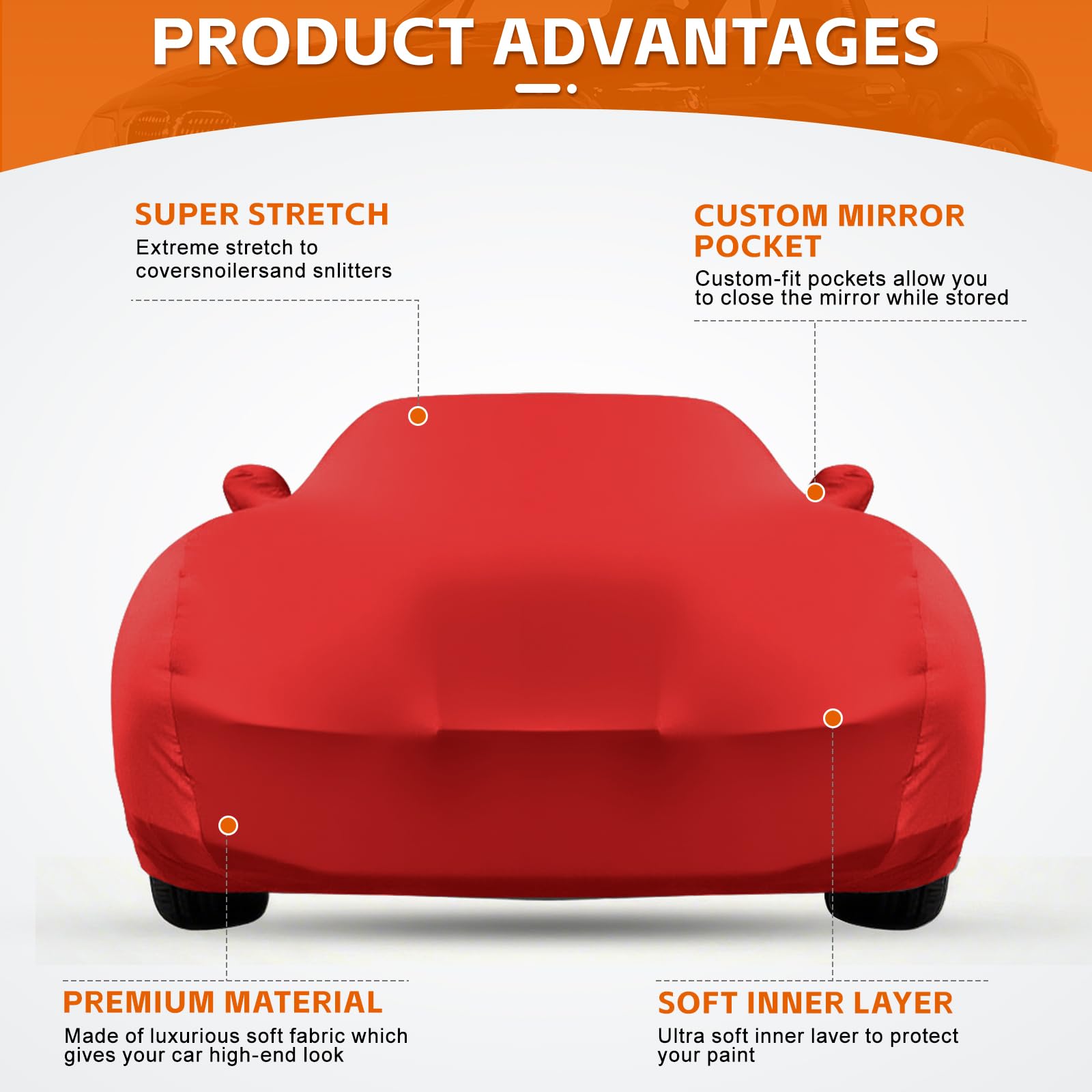Housse de Voiture Intérieure pour Ford Mustang 2005-2026, Rouge Indoor Bâche de Voiture Respirante Tissu élastique, étanche à la poussière, Doublure Douce, Ajustement Serré