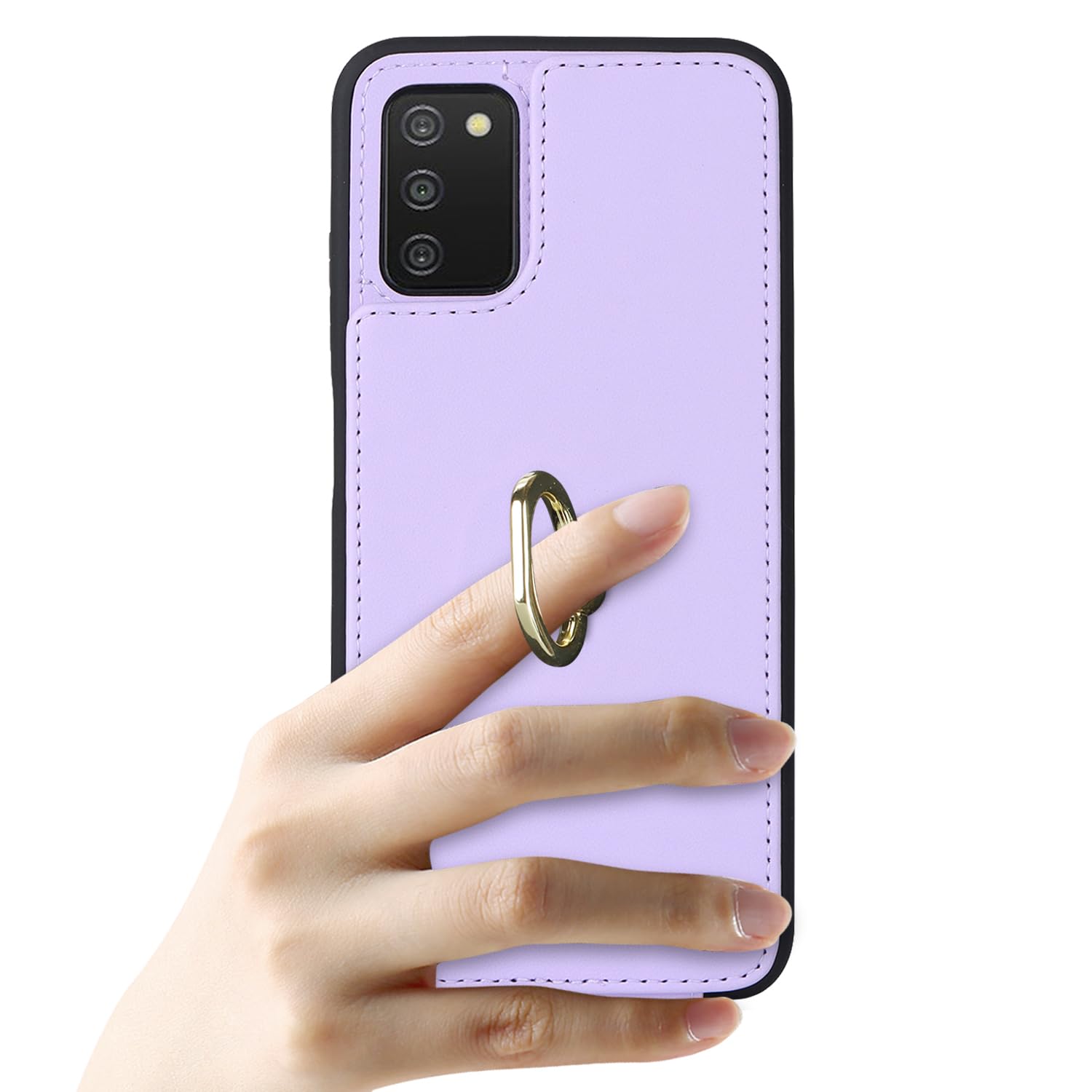 Lipvina Funda para Samsung Galaxy A03s con tarjetero, funda para Galaxy A03s para mujer, tarjetero de crédito, soporte de anillo y bloqueo RFID para teléfono de 6.5 pulgadas (morado)