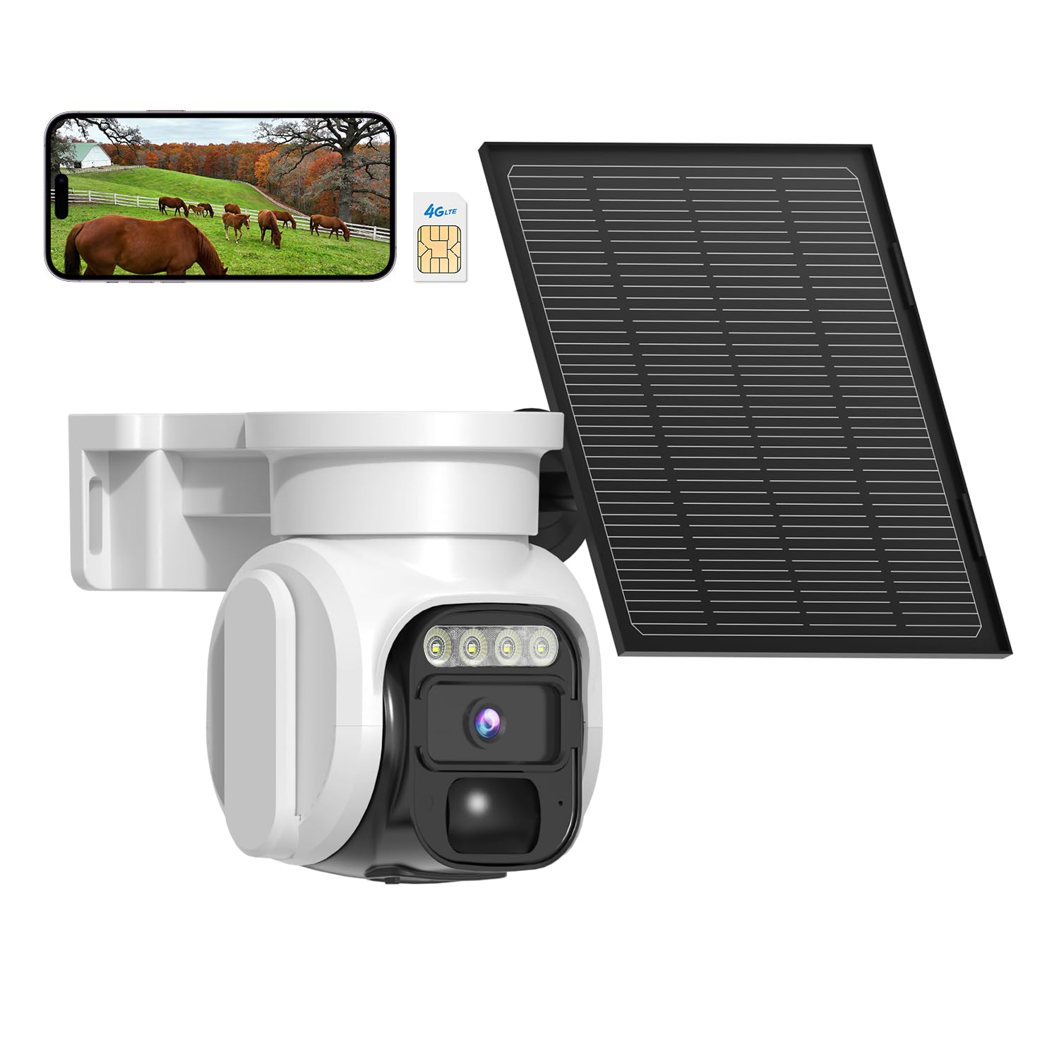 4G LTE Cellular Solar Security Camera Wireless Outdoor, No WiFi Solar Powere Camera Built in SIM Card & Subscription Fee, 350° Live View, 2K Camera