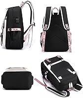 Vista 3 de JiaYou - Mochila para niñas estudiantes de la escuela, mochila para libros al aire libre con puerto de carga USB, Blanco negro, 21 litros, Mochilas