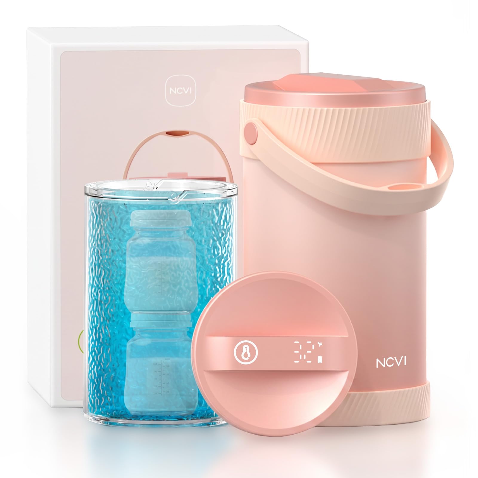 Photo 1 of NCVI Portable Breast Milk Cooler Bottle, 20oz Breastmilk Chiller with Temperature Display, 16-Hour Cold Retention, Vacuum Insulated Stainless Steel Milk Cooler for Travel & Work, Pink