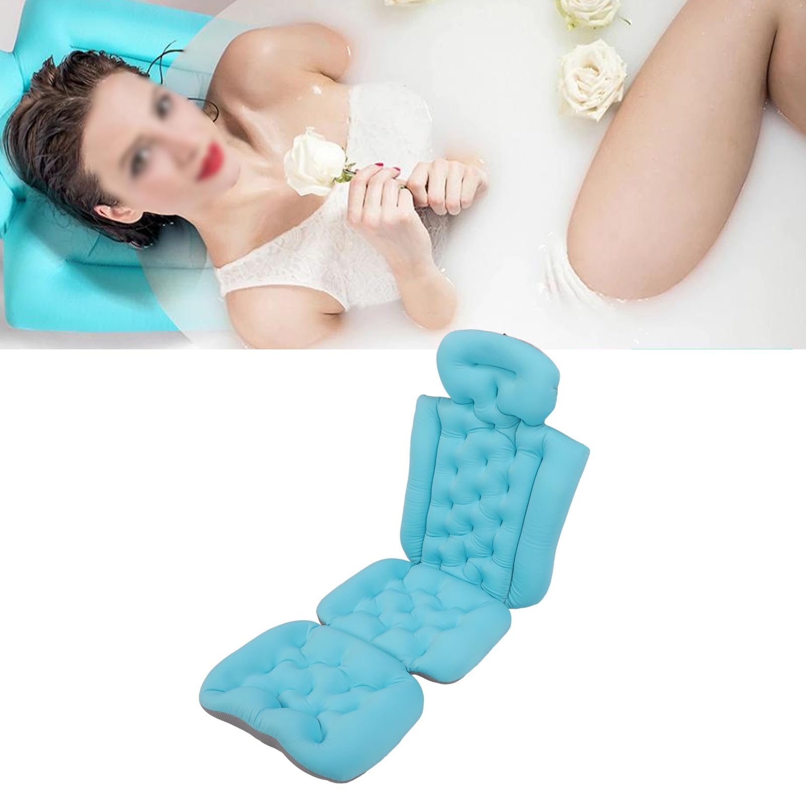Naroote Almohada de Baño de Cuerpo Completo, Diseño Ergonómico, Evita Resbalones, Cojín de Bañera Lavable Desmontable para Adultos, SPA (Blue)