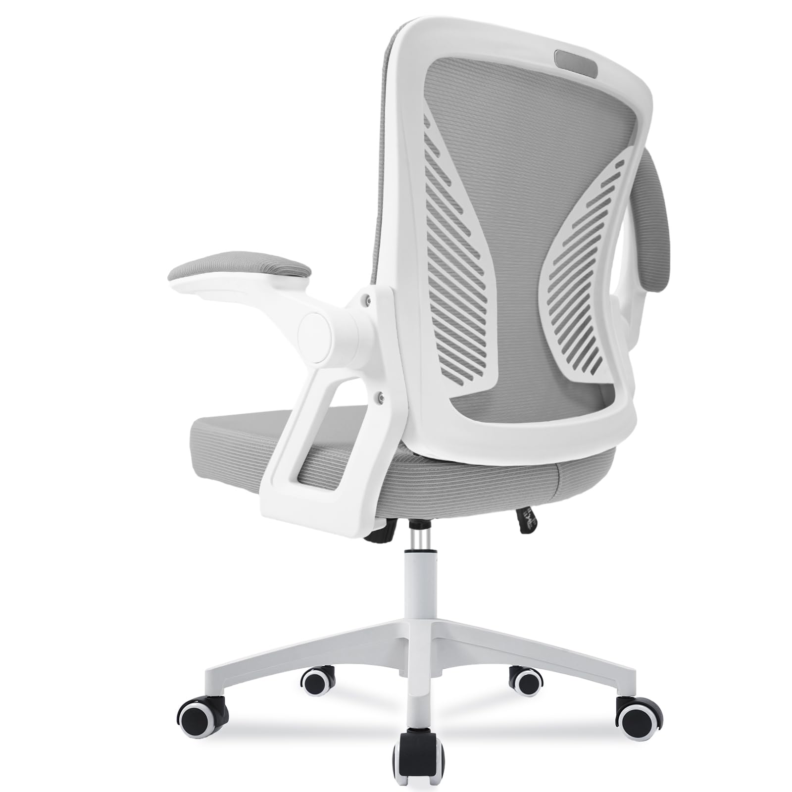 Milacyee Bürostuhl Ergonomisch, Schreibtischstuhl mit Netzbespannung, Arbeitsstuhl mit Armlehnen, Chefsessel aus Mesh, Höhenverstellbarer Computerstuhl, Wippfunktion (Grauer)