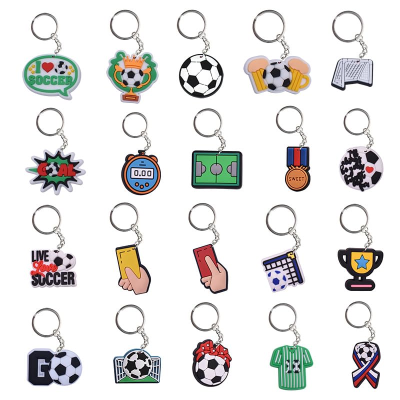 Buaak Football Keyrings For Boys: 20pcs Sporty Football Keyring Set – DIY Decorative Key Chains For Ideal Football Party Bags Fillers & School Bag Charms