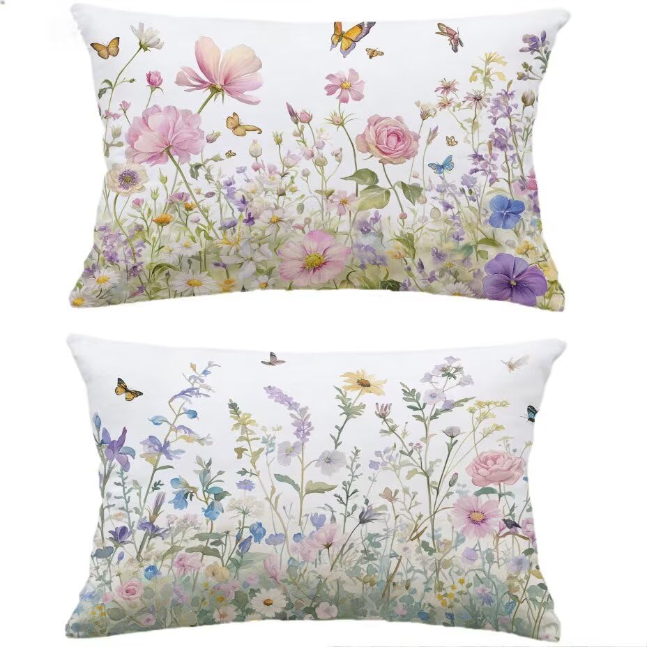 Housse de Coussin Extérieur 70x90 Fleur Décoratif pour Canapé Balcon et Terrasse