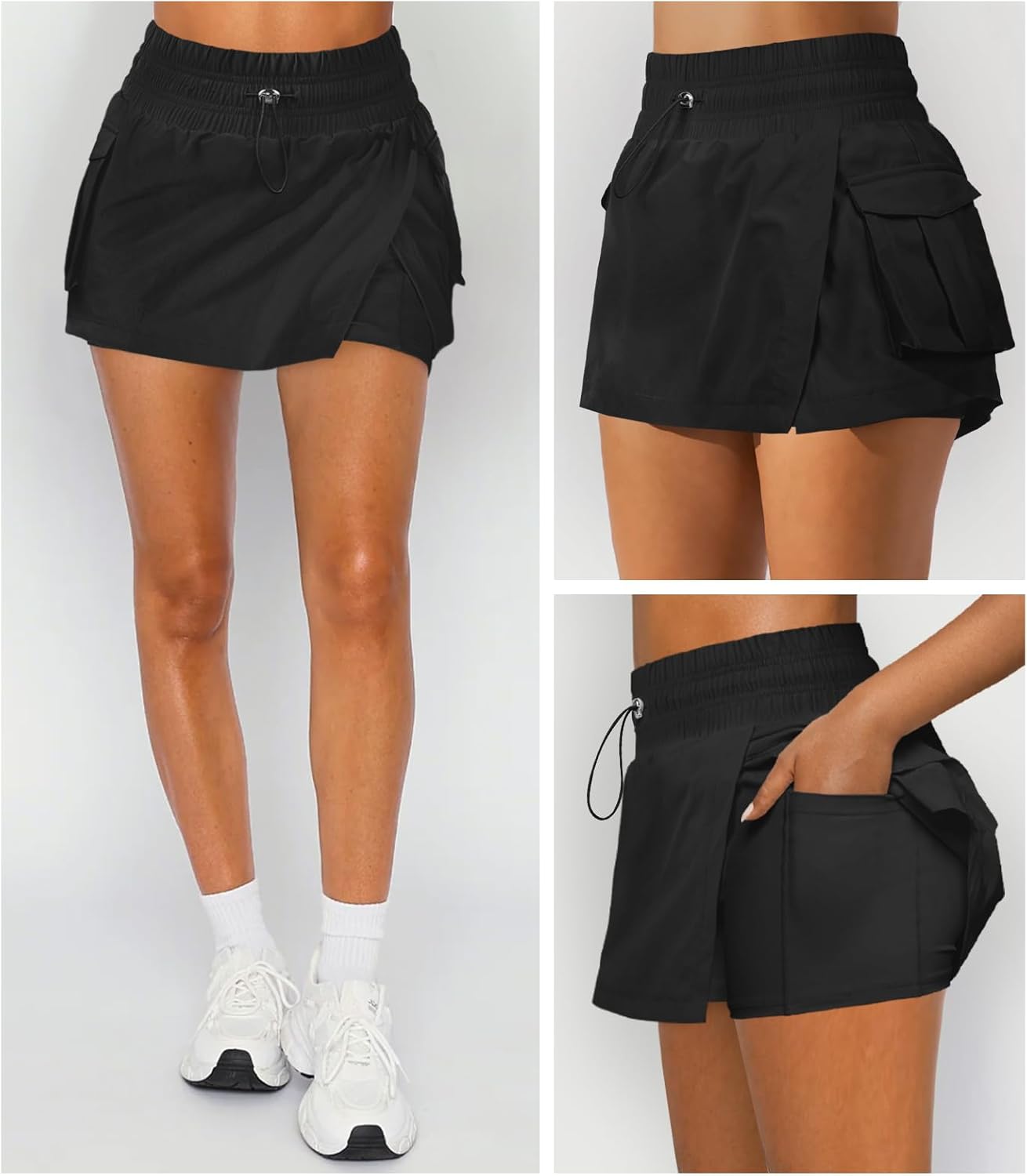 Women's Athletic Tennis Cargo Mini Skirt Skort for Women High Waisted Side Slit Pleated Golf Skater Skirts with Shorts Pocket - Image 2