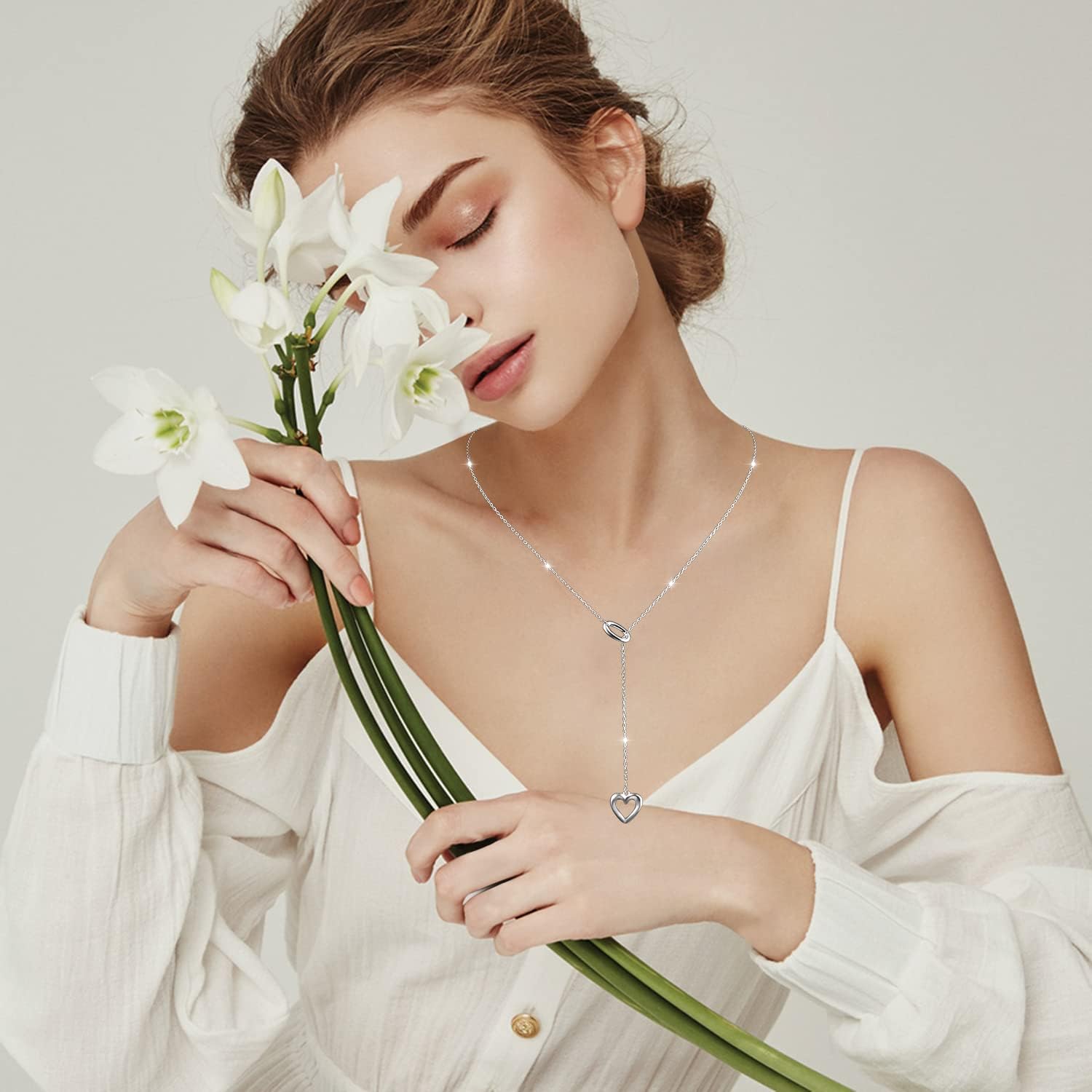 Long Necklace 925 Sterling Silver Adjustable Y Shaped Lariat Chain Necklace for Women Girls - Image 7