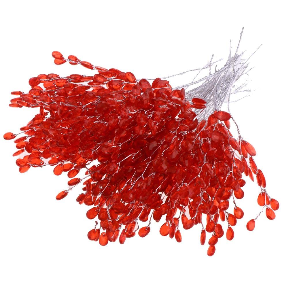 LOOM TREE 50pcs Artificial Flower Stem with Crystal Acrylic Bead Drop 15cm Red 1