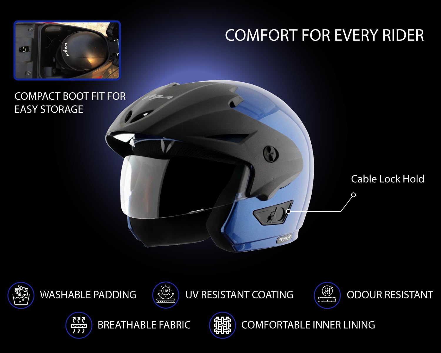 Bicycle Helmet Vega Cruiser Open Face Helmet Life Guard Visor Axor