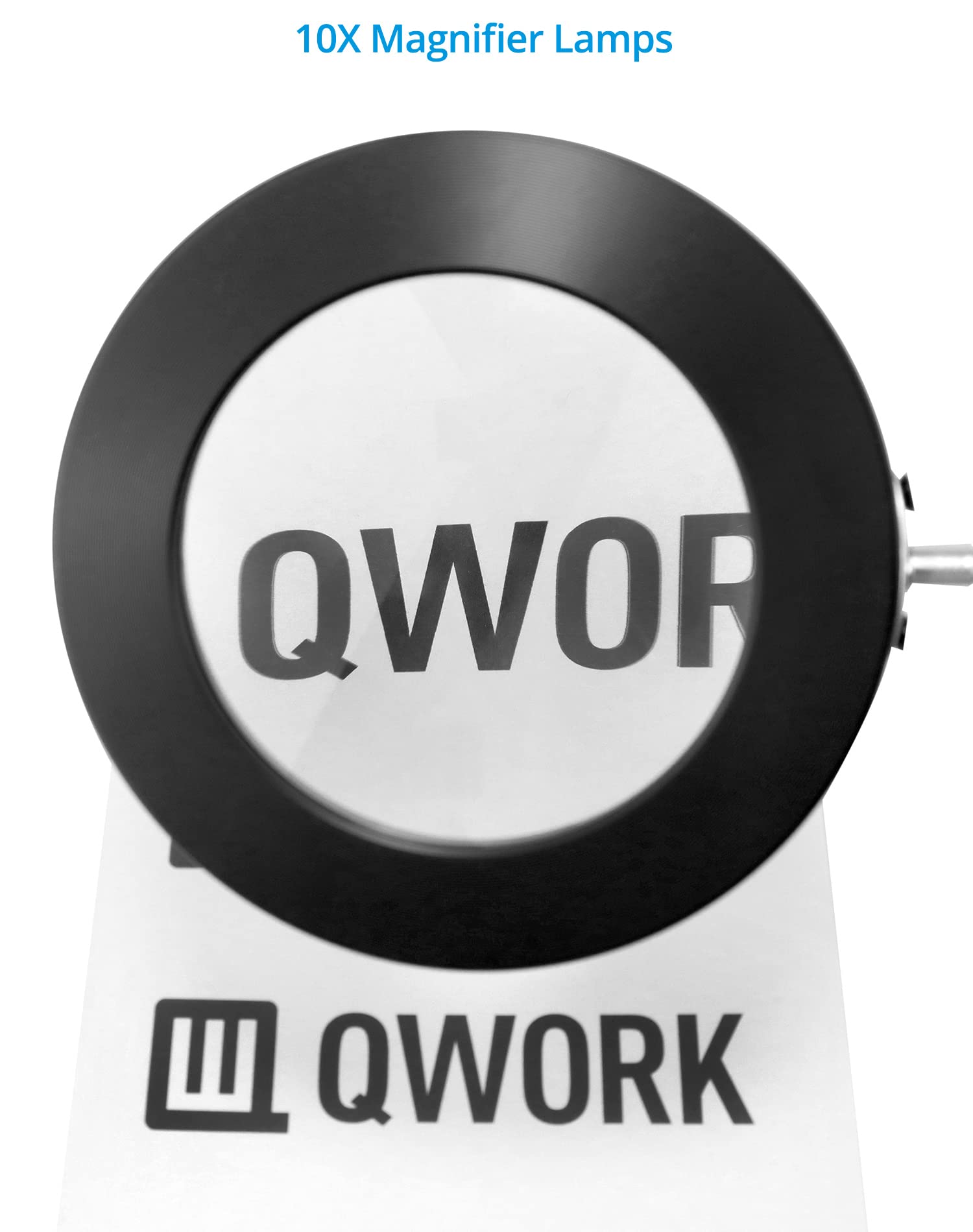 QWORK® LED de Lupa con Abrazadera y Base, lámparas de Aumento 10X, 3 Modos de Color y 10 Brillos Regulables, lámpara de Brazo Giratorio Ajustable, Negro