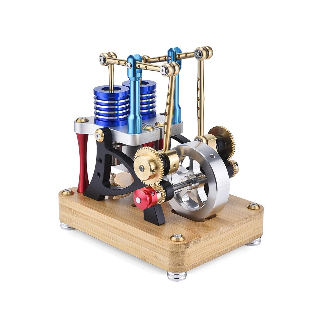 Stirling Engine Model Kit That Works, Alpha-Type Vertical Balance Beam Dual-Cylinder Twin Piston Hot Air Stirling Engine for Physics Science Experiment Demonstration