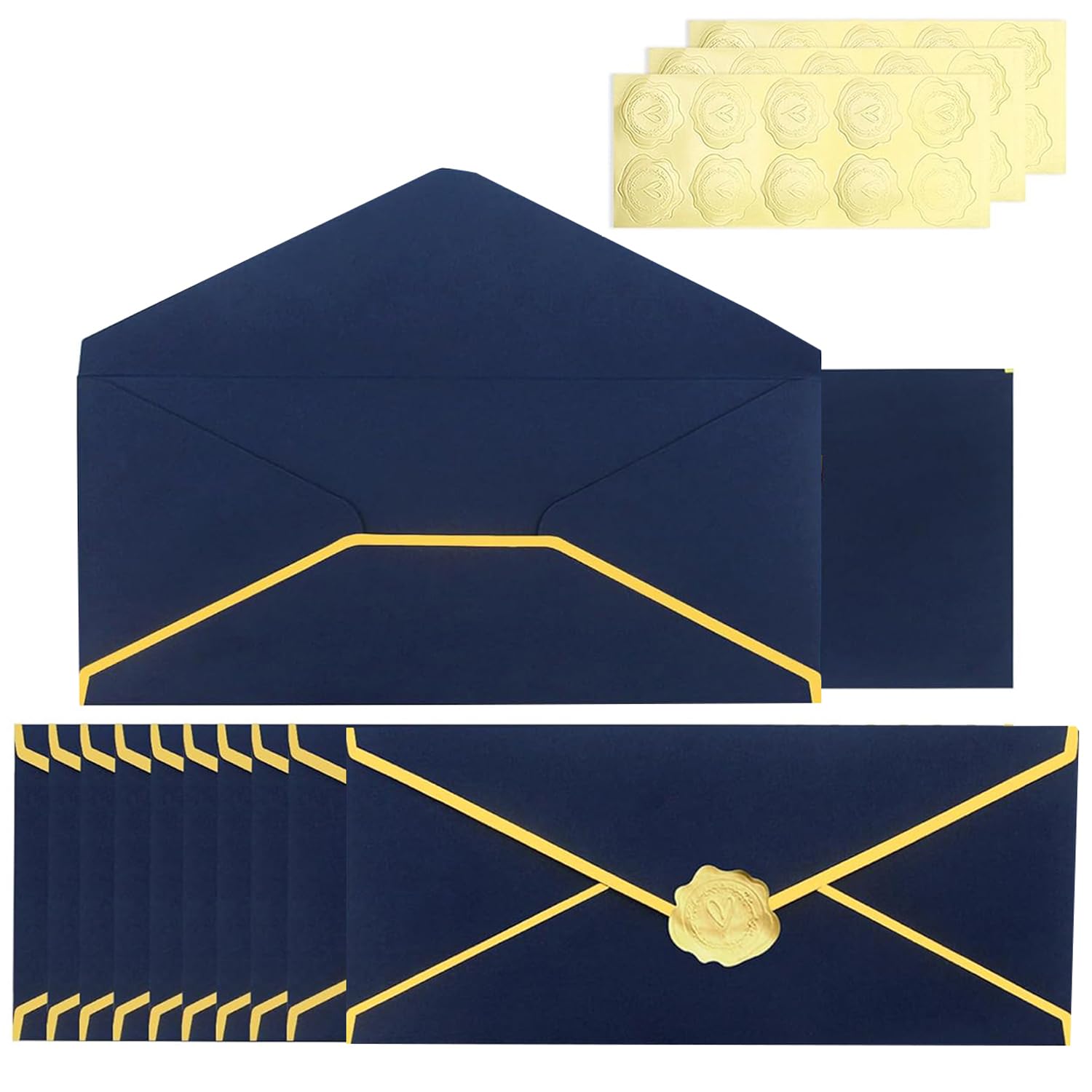 Business Envelopes with V-Flap Gold Border, 30 Pack Invitation Business Mailing Envelopes with Gold Stickers for Invoices, Checks, Letter Mailing (Blue) โ image 1