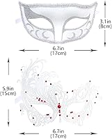 Vista 44 de IETANG - Antifaces venecianos para parejas, baile de máscaras, accesorios de disfraz o fiesta, 1 par Negro
