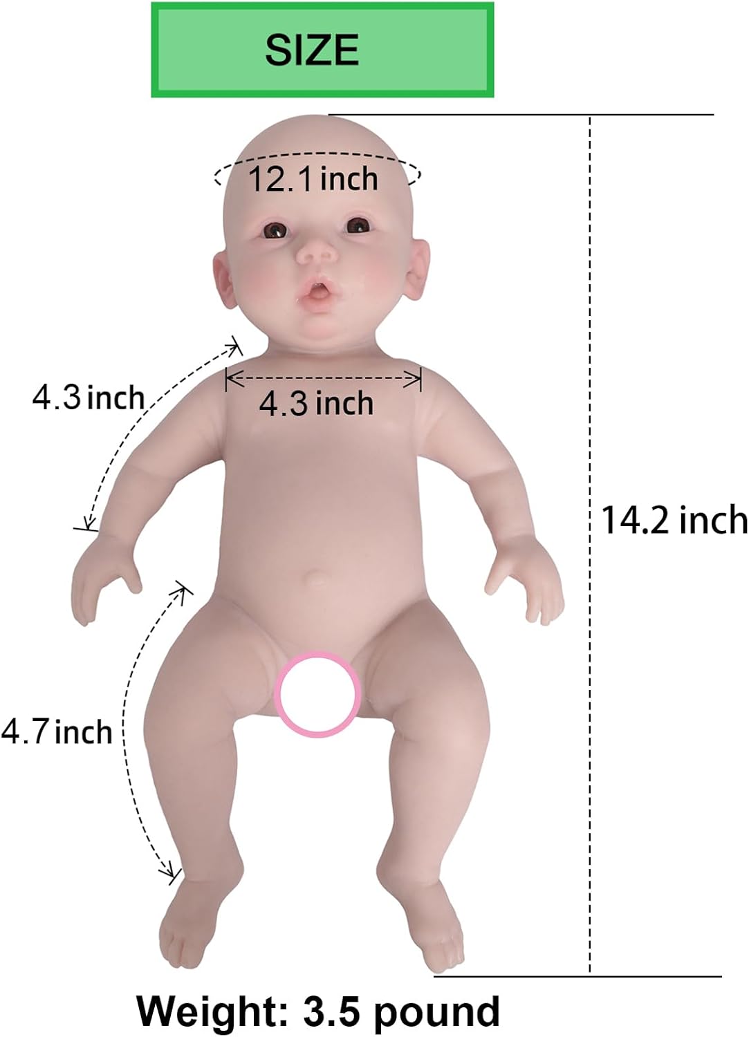 Silicone Baby Dolls Full Body Eyes Open 14 inch Silicone Reborn Baby Dolls Girl (Ivory)