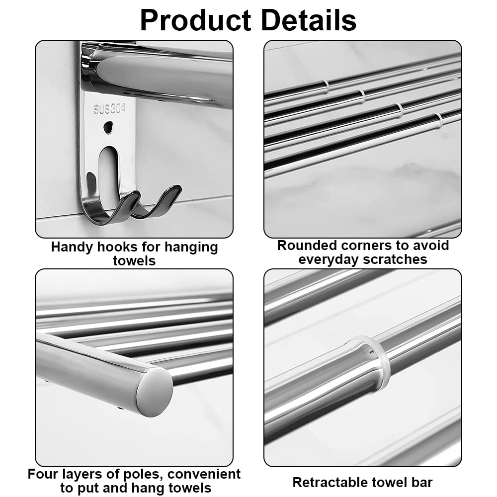 Portasciugamani Regolabile 43-78CM Porta Asciugamani Bagno Portasciugamani Muro Acciaio Inossidabile SUS304 Cromo Lucido
