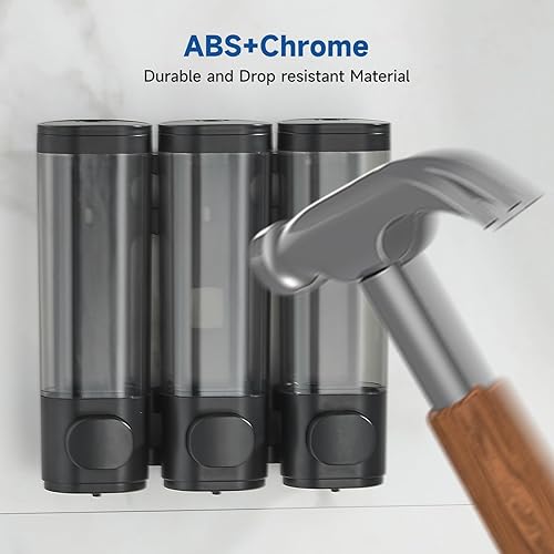 Miniatura 8 de Dispensador de champú y acondicionador, dispensador de jabón de ducha Unisense de 3 cámaras, sin taladro, dispensador de champú montado en la pared