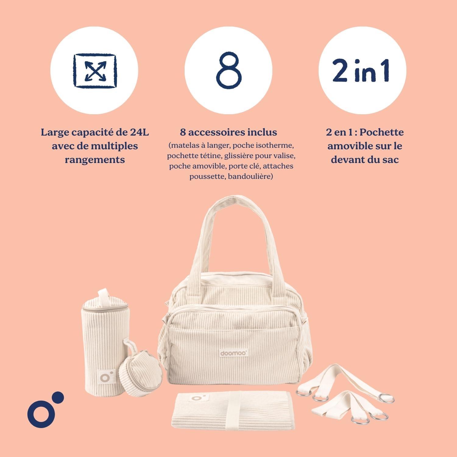 Doomoo Sac à langer Bebe Fluffy 24L Grande Contenance Beige