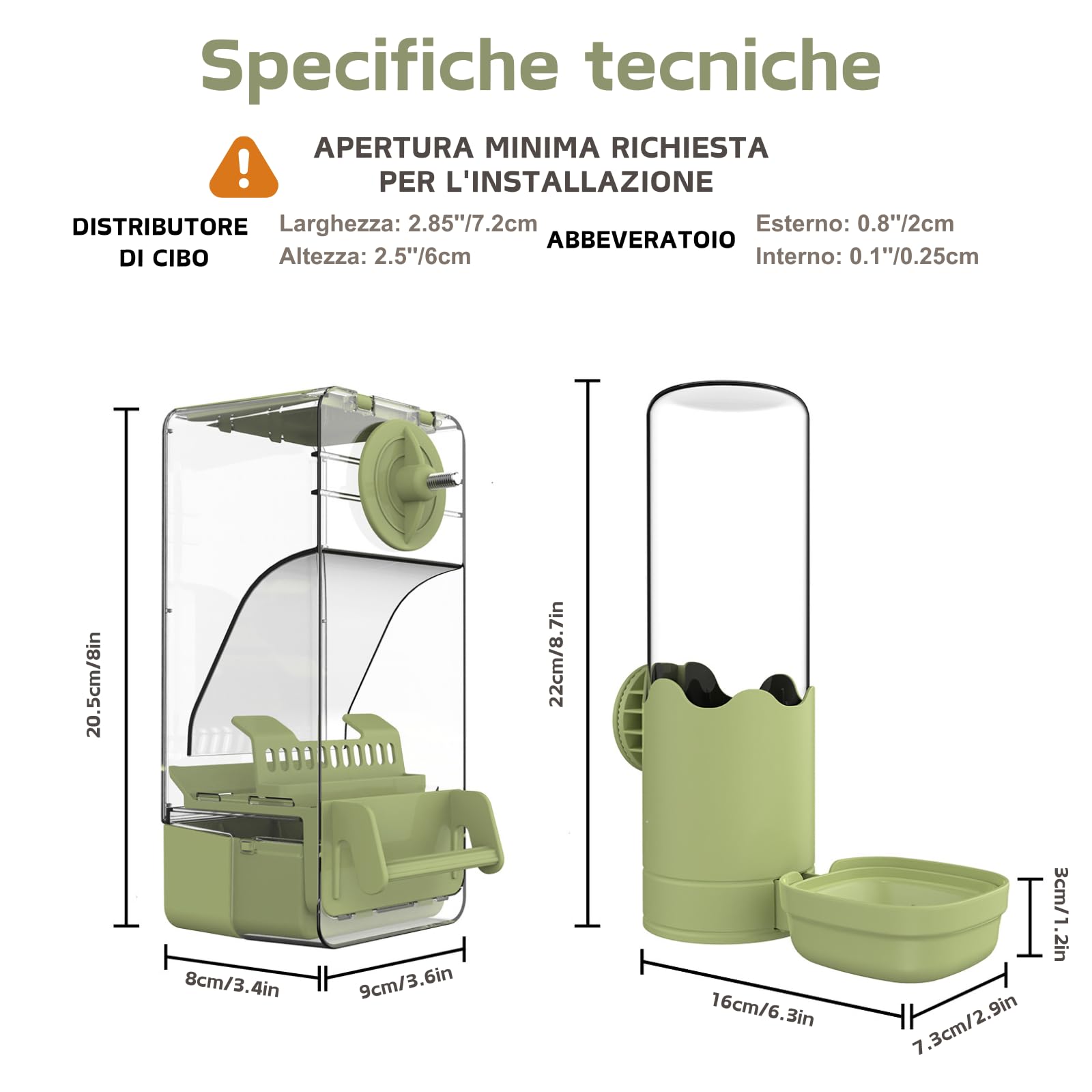 Mangiatoia automatica e distributore d'acqua per uccelli, mangiatoia per gabbia per uccelli con trespolo per parrocchetto canarino calopsitta fringuello (Verde)