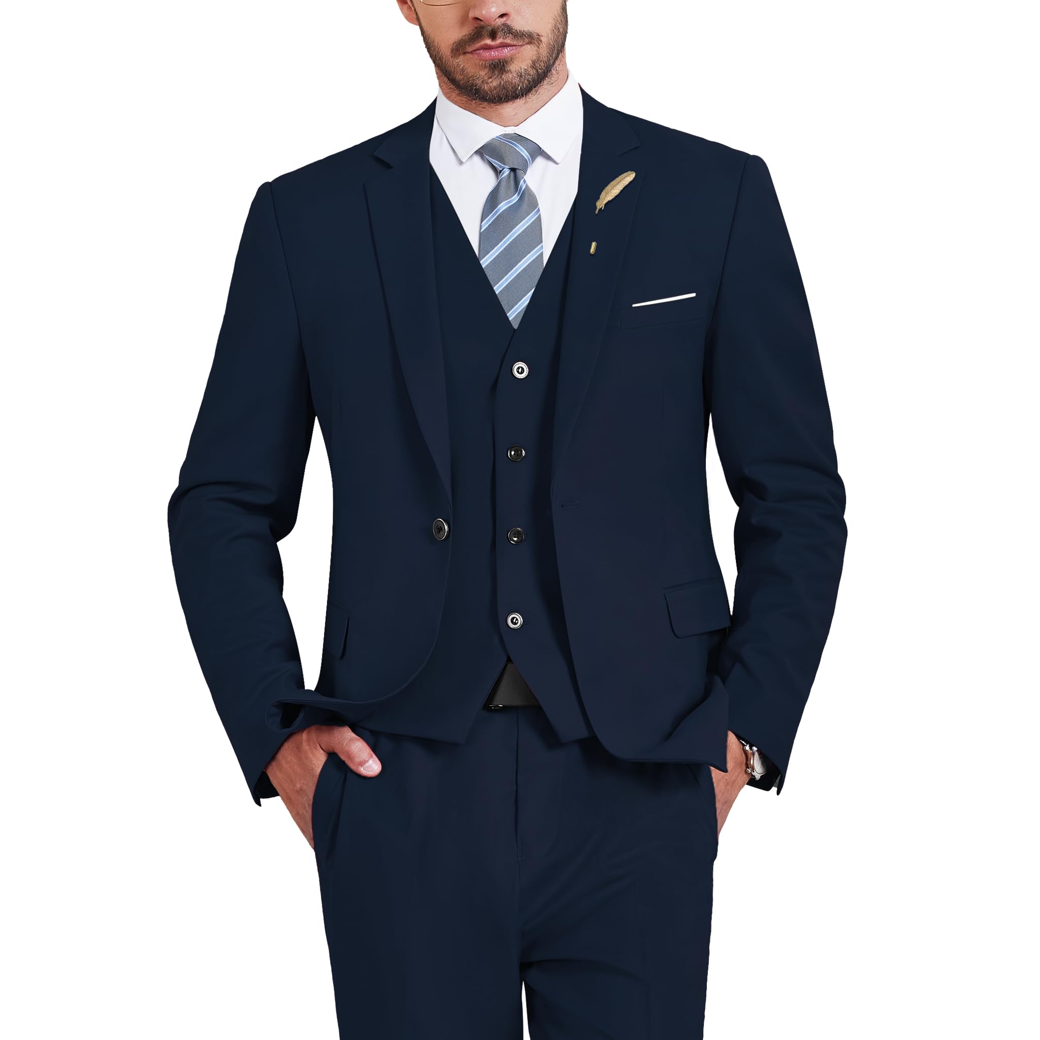 MrSure Mens 3 Piece Suit Blazer, Slim Fit Tux with One Button, Jacket Vest Pants & Tie Set for Party, Wedding and Business