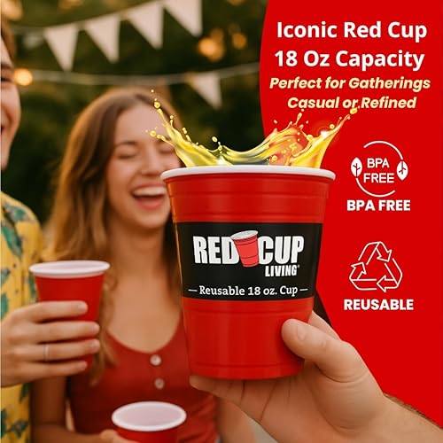 Miniatura 4 de Vaso de vidrio rojo para fiesta de 18 onzas, vasos irrompibles ideales para adultos, suministros reutilizables para bebidas, cumpleaños,