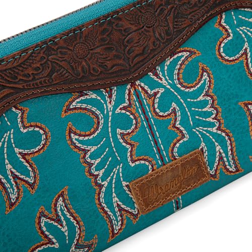 Image of Wrangler Wristlet Wallets Western Wallet for Women Floral Tooled Womens Wallet Boot Stitch Purses