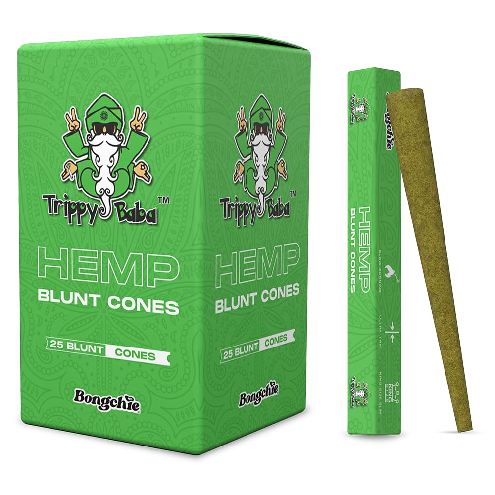Trippy Baba Hemp Blunt Cones Pack of 25 | Organic Hemp Wrap Cones | King Size 109 mm with Filter | Vegan Friendly, Non-GMO, Tobacco & Nicotine Free Pre-Rolled Cones-image-3