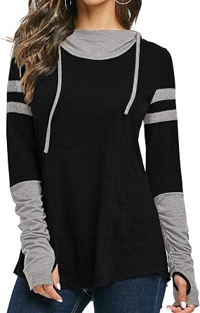 iChunhua Womens Hoodie with Thumb Holes Long Sleeve T Shirt Drawstring Tops with Pockets S-XXL