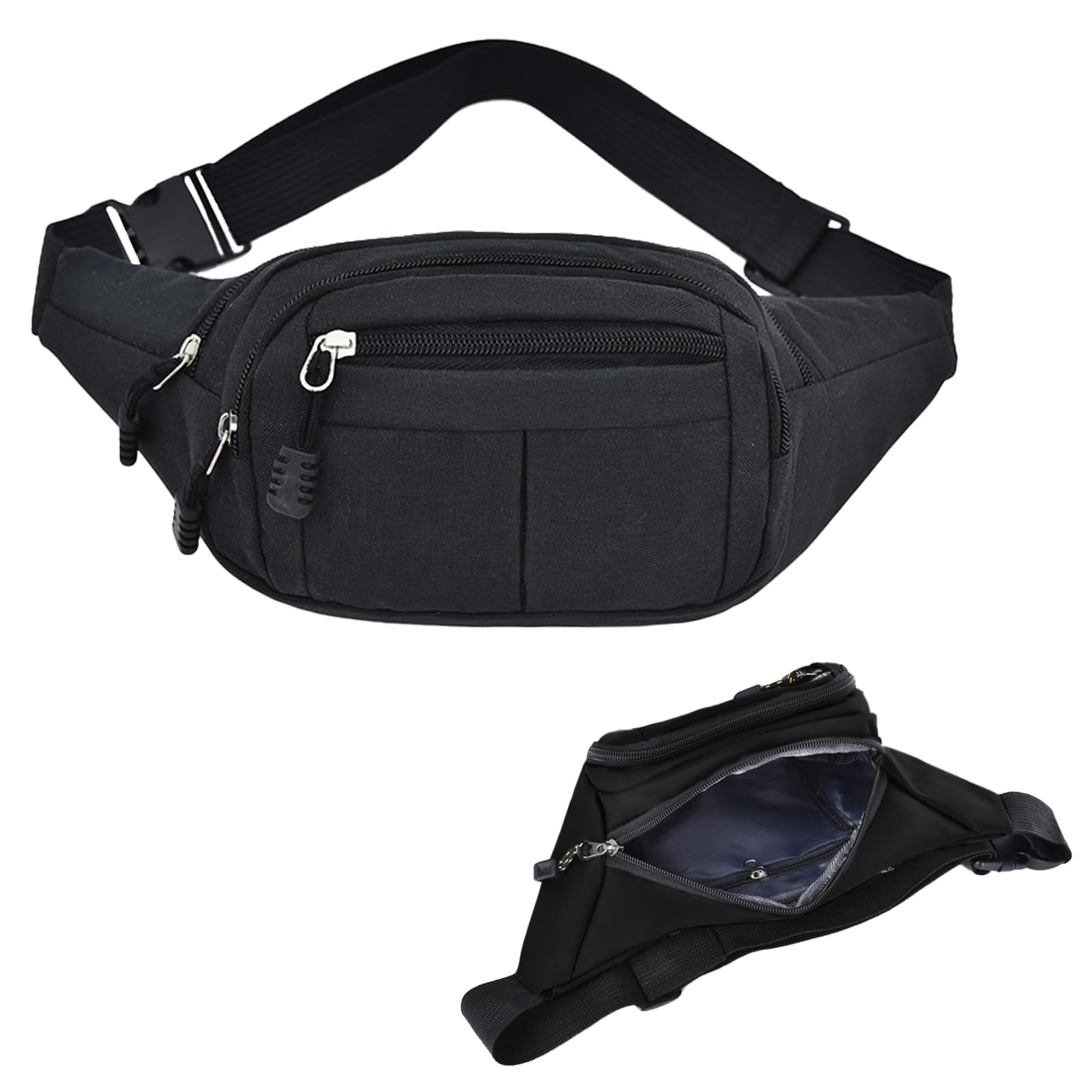 Riñonera Hombre Mujer Riñonera Deportiva con 3 Bolsillos con Cremallera Riñonera de Ciudad con Correa Ajustable del para Entrenamiento al Aire Libre Senderismo Correr (Negro)