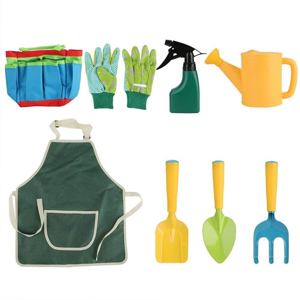Fituenly As Shown 5Pcs/Set Kids Gardening Tool Set Rake Trowel Sprayer Gloves Apron Watering Can With Canvas Tote Bag For Outdoor Tools
