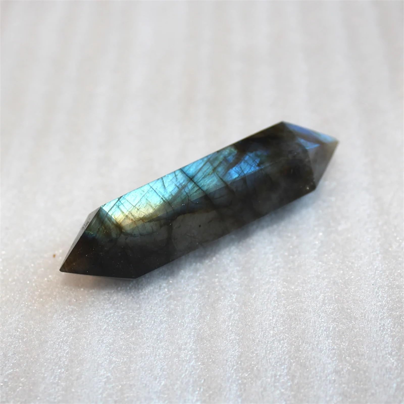 AUOQKQUT Stone Crystal Column Quartz Hexagonal Feldspar Elongated Double Pointed Wand Decoration Accessories Ornaments (Size : 60-70mm) AUOQKQUT