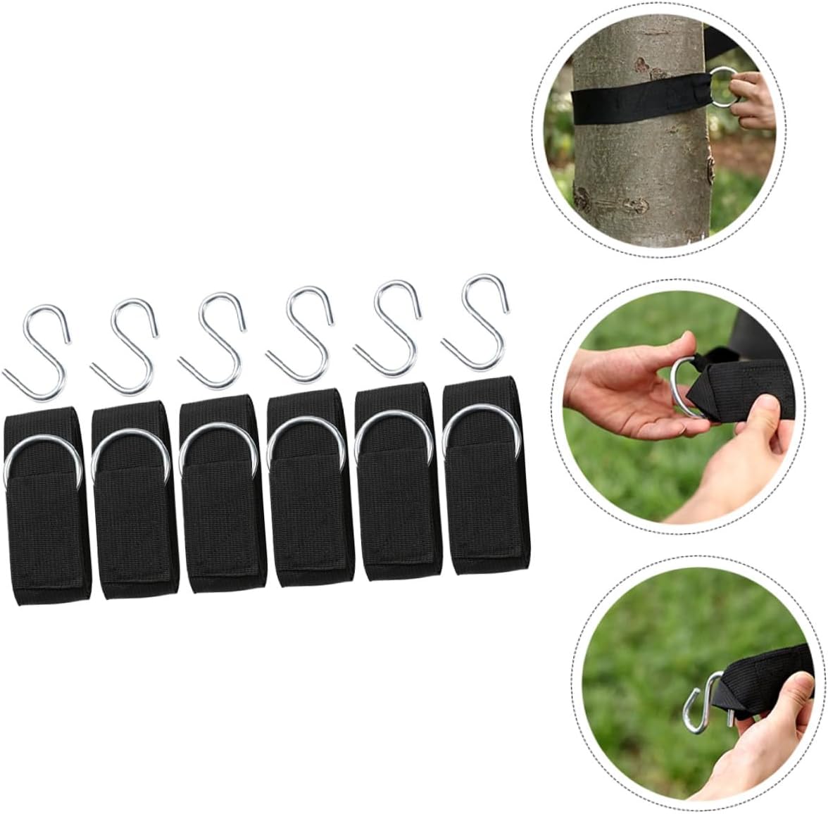 6pcs Nylon Hammock Tree Straps Swing Hanging Ropes Outdoor Adjustable Heavy Duty Hanging Kit with Reinforced S Hooks for Hammock and Seat Support