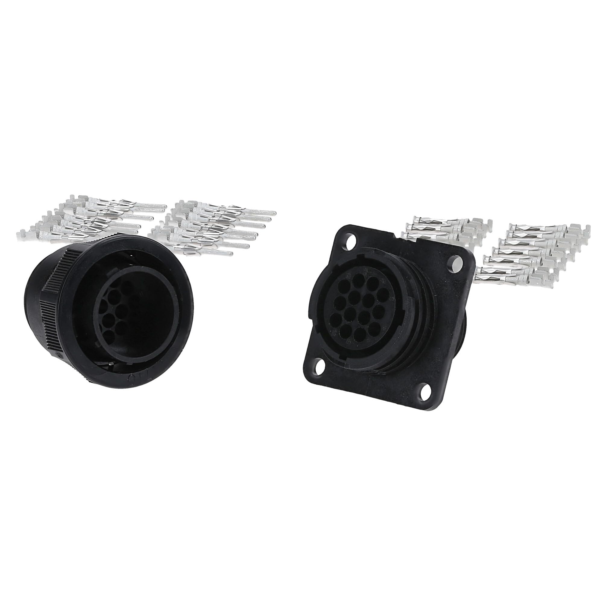 Kalitec KALI-2614A Kit Connecteur Rond 14 Broches avec Prise Murale TT | Connecteur de câble noir IP44/IP65 en PPO avec contacts TT93, courant 13A et tension 250V pour applications industrielles