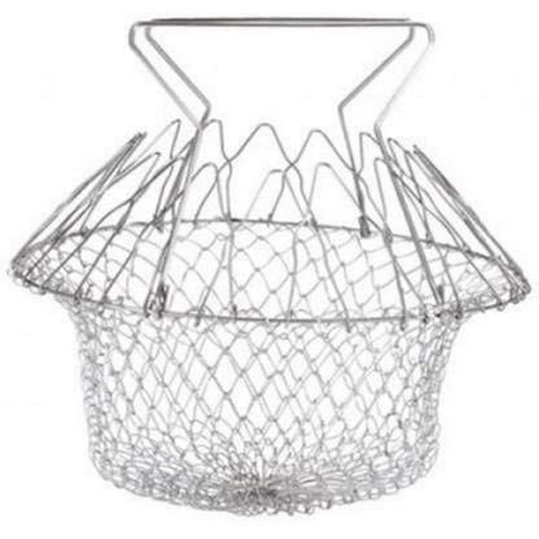Shivam Narrow Fab Foldable Stainless Steel Strainer Basket Steam Rinse Strain Fray Basket Strainer Net Kitchen Cooking Tool for Fried Food Or Fruits