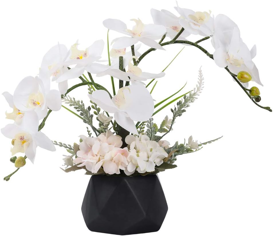 LESING Artificial Flowers Ochids Plants Fake Orchid in Pot Artificial Flowers with Vase Orquidea Faux Orchid for Home Indoor Decoration (Style 2,Black Vase)