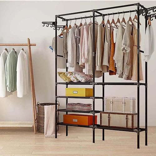 Miniatura 5 de MOAMUN Perchero de metal para colgar ropa colgador de ropa con barra superior estantes de almacenamiento inferiores para el hogar dormitorio