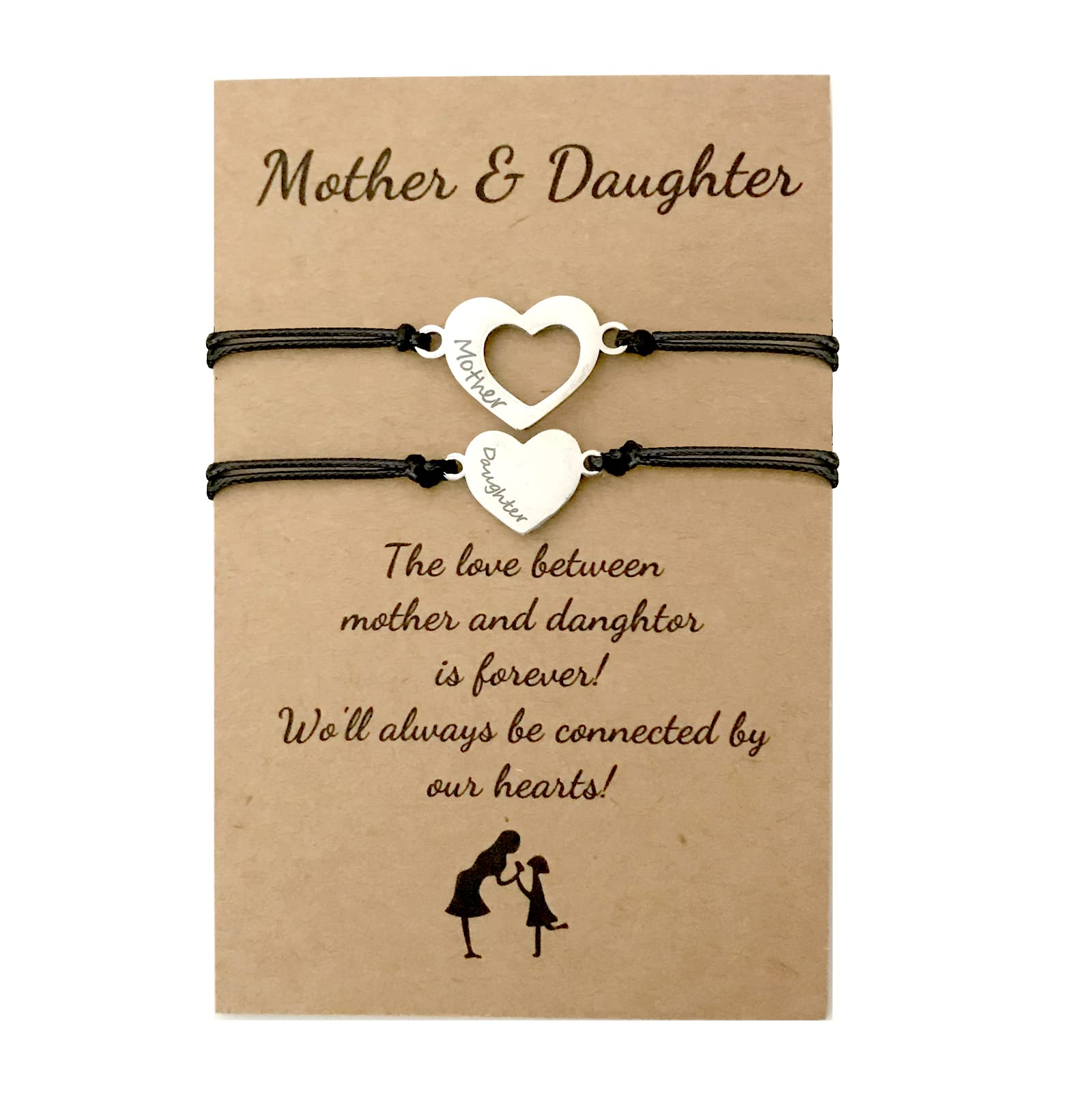 RegaoslyMother Daughter Bracelets Set Gift for Mom Daughter Mommy and Me Love Heart Matching Pinky Promise Long Distance Wish Bracelets Handmade Jewelry Gift Women Girls (Heart)