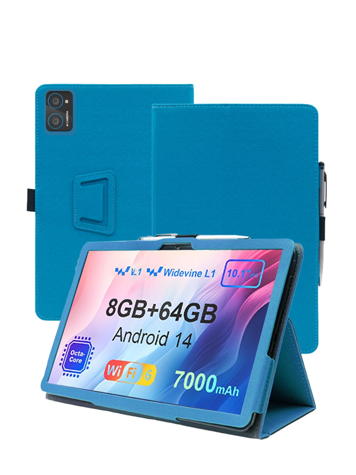 Case for AWOW UTBook_14 Android 14 Tablet 10 inch，WUNIAK Premium Leather Business Folio Stand Cover for AWOW UTBook_14 Android 14 Tablet 10 inch with