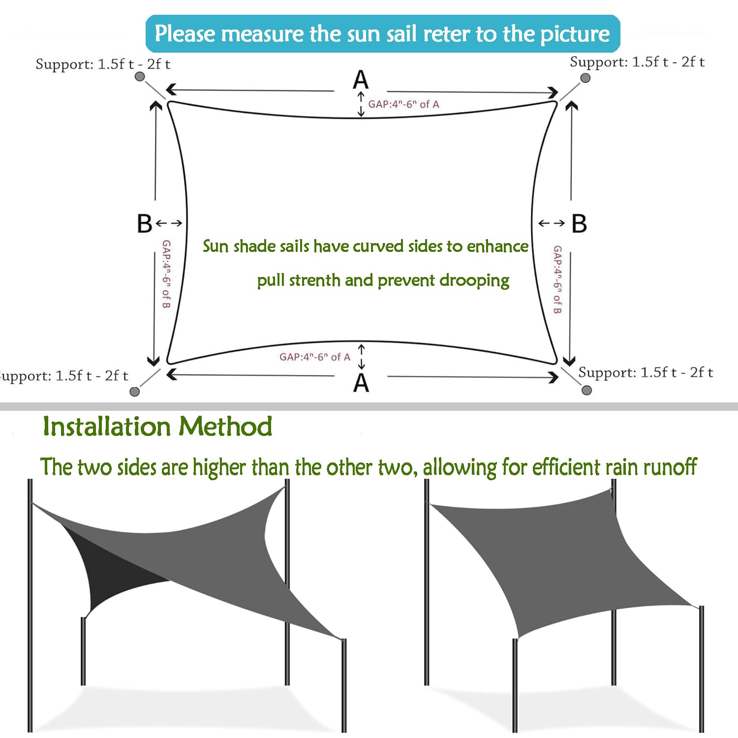 Tenda a Vela Impermeabile,Rettangolare Telo Ombra 2x8m,Vela Ombreggiante Protezione Raggi UV 95%, Tenda Parasole per Esterno, Giardino,Piscina,Terrazzo,Balcone,Patio (Grigio)