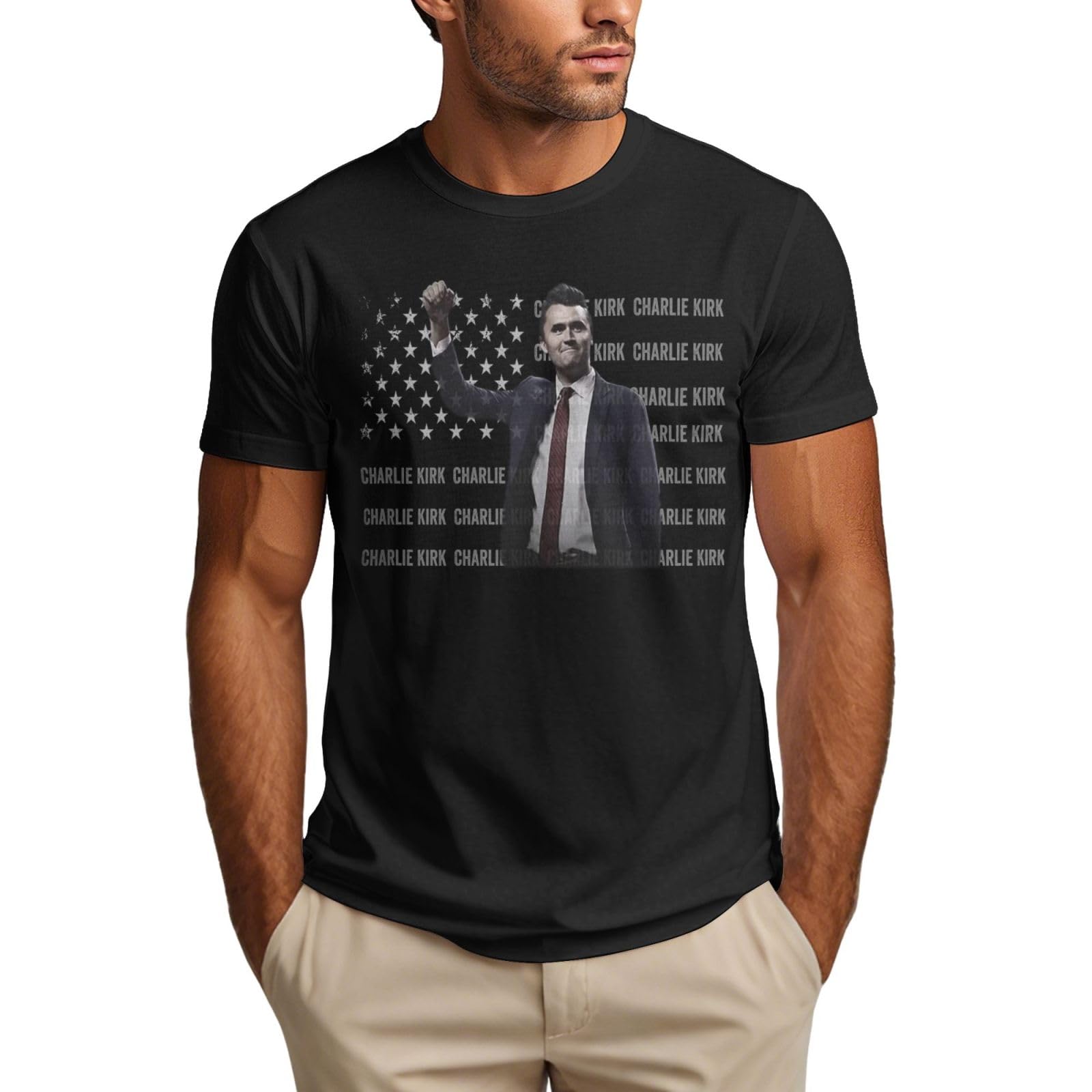 Kwqdozf Men's White Charlie Kirk Shirt With Distressed Usa Flag Memorial Charlie T Shirt