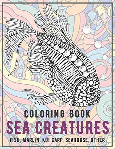 Sea creatures - Coloring Book - Fish, Marlin, Koi carp, Seahorse, other